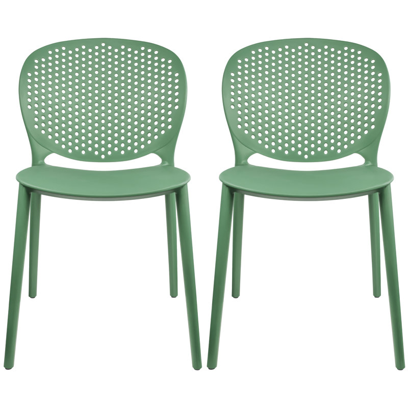 Tropical Cottage Plastic Perforated Back Dining Chair, Stackable Indoor Outdoor Patio Side Chair, Weather-Resistant Seating for Kitchen, Restaurant, Balcony, Porch, Yard, Green