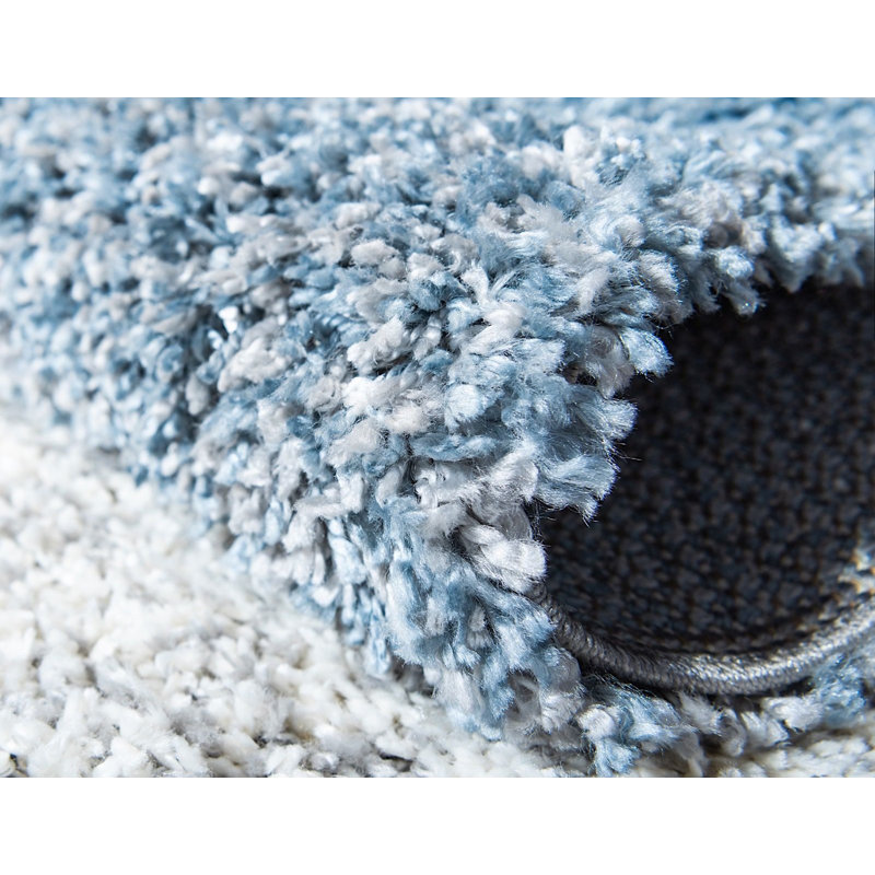 Tapis bleu à rayures Mitzy, Carré 8 pi