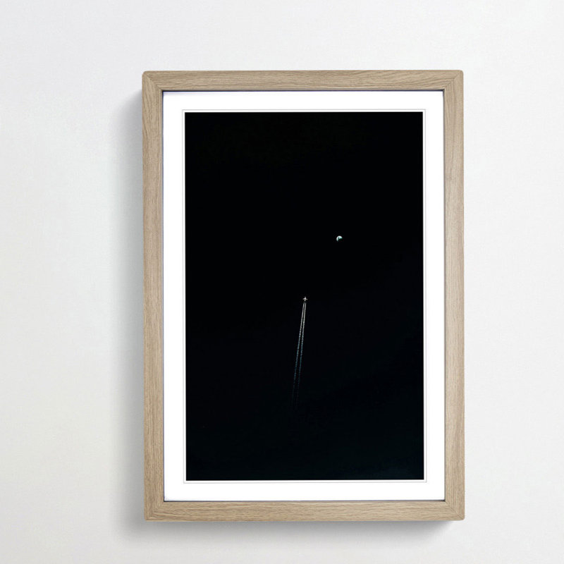 Airplane To The Moon - Single Picture Frame Painting, 33cm H x 24cm W x 2cm D, Oak Framed