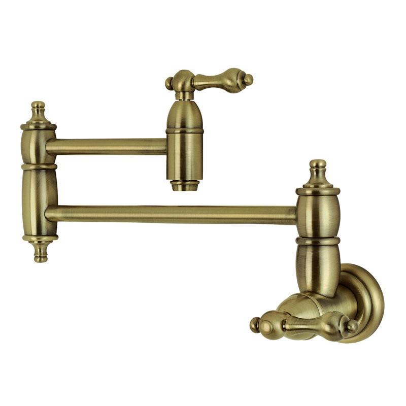 Kingston Brass Restoration Two-Handle 1-Hole Wall Mount Pot Filler Faucet, Vintage Brass