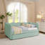 Lit de jour moderne avec lit gigogne, finition lin, lits cyan peu encombrants pour la maison