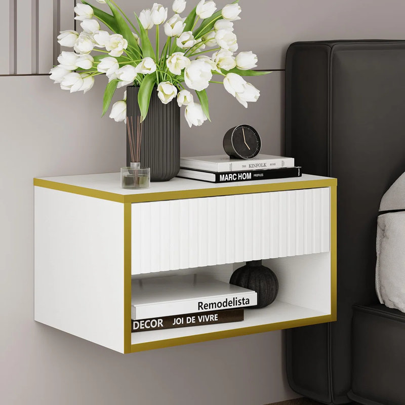 Ensemble de lit plateforme intelligent en cuir avec table de chevet moderne flottante 2 pièces Smart Suite, Grand lit, Rose