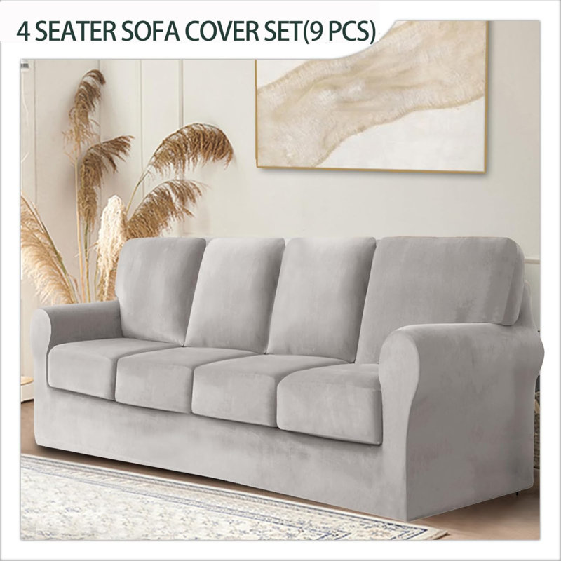 Sofa Cover With Separate Seat Cushions And Backrests Stretch Velvet Sofa Slipcover Couch Covers Furniture Protector Split Combined (4 Seat Set 9 PCS)