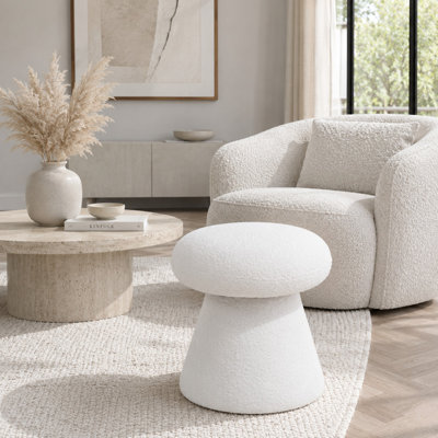 16" Teddy Swivel Ottoman, Mushroom Round Footstool with Soft Cushion, No Assembly Vanity Stool for Bedroom, Living Room & Entryway