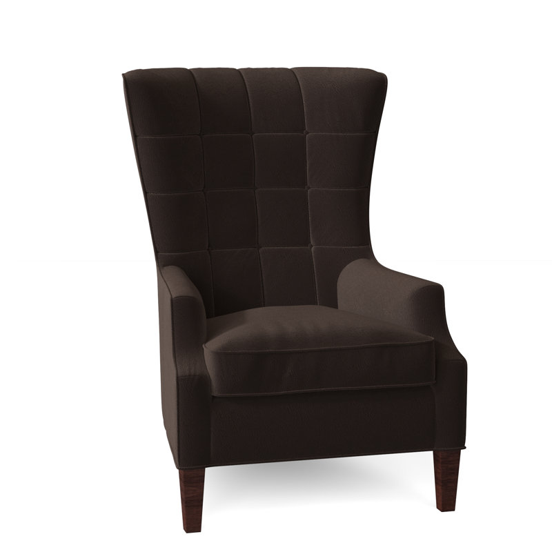 Gallin Leather Tufted Wingback Chair, Outsider Raven Genuine Leather, Mahogany