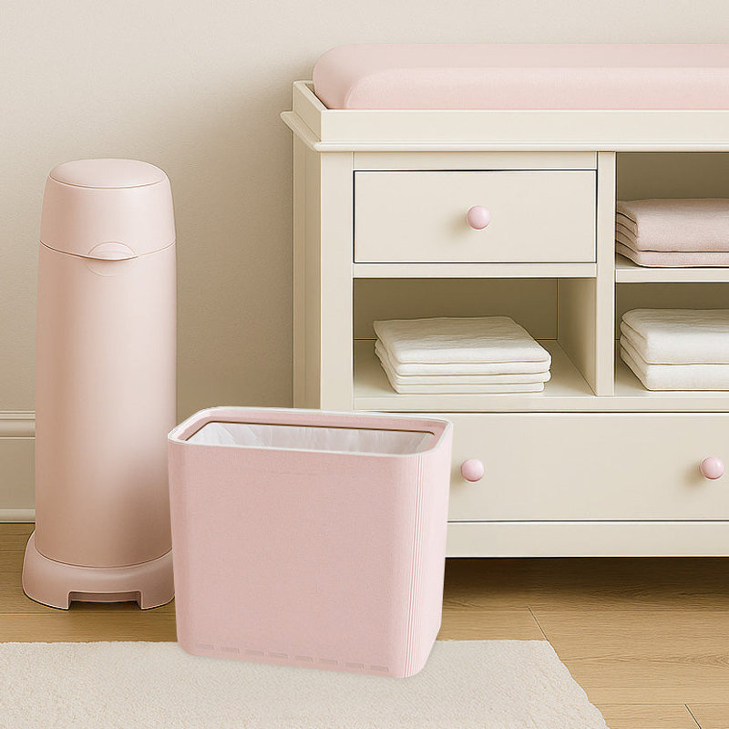 Poubelle mince en bois rose clair pour chambre ou salle de bain