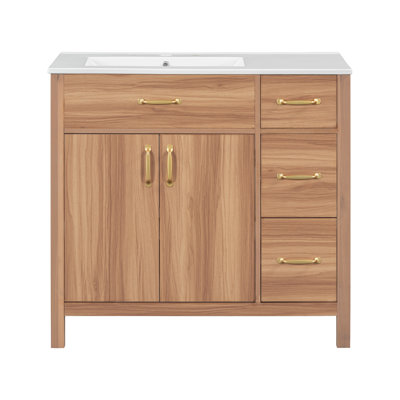36" Solid Wood Bathroom Vanity With Ceramic Sink