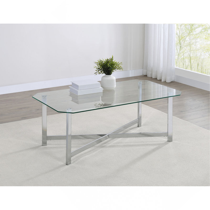 Table basse en verre chromé, 18.25" H x 48" W x 26" D