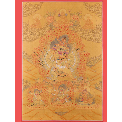 Hand-Painted Yamantaka Wrathful Protection Thangka – 29.9" H × 19.7" W Tibetan Wall Art with Genuine 24K-Gold Leaf for Meditation Rooms & Bold Contemporary Décor