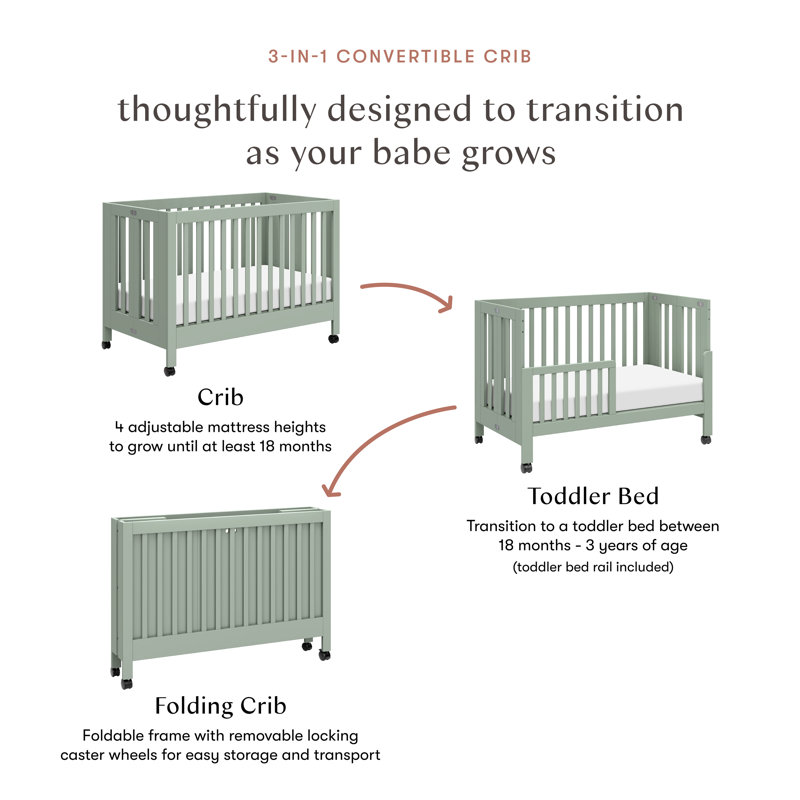 Maki 2-in-1 Convertible Portable Crib, Green