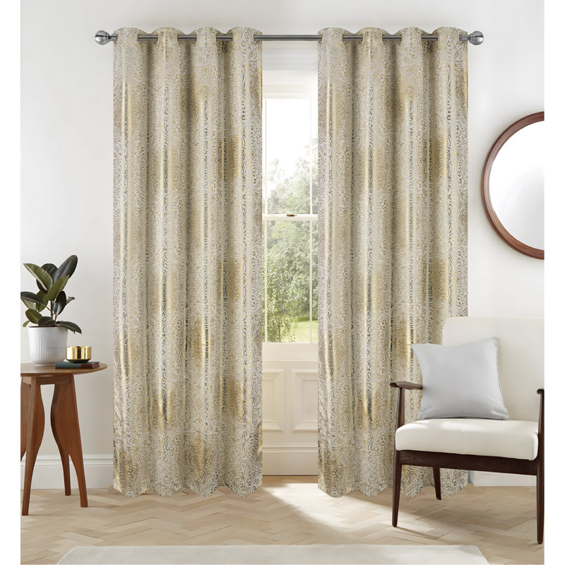 Helena Foil Print Room Darkening Window Curtain, Taupe