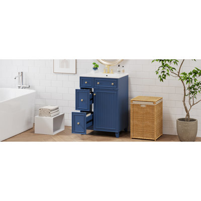 Armoire de meuble-lavabo 24 po avec lavabo en céramique - espace, rangement généreux, espace de construction de 24 po, facile à nettoyer
