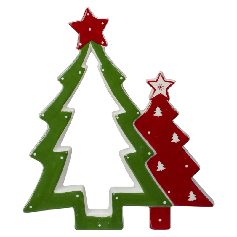 Décoration de table d'arbre de Noël en céramique verte et rouge 9 po