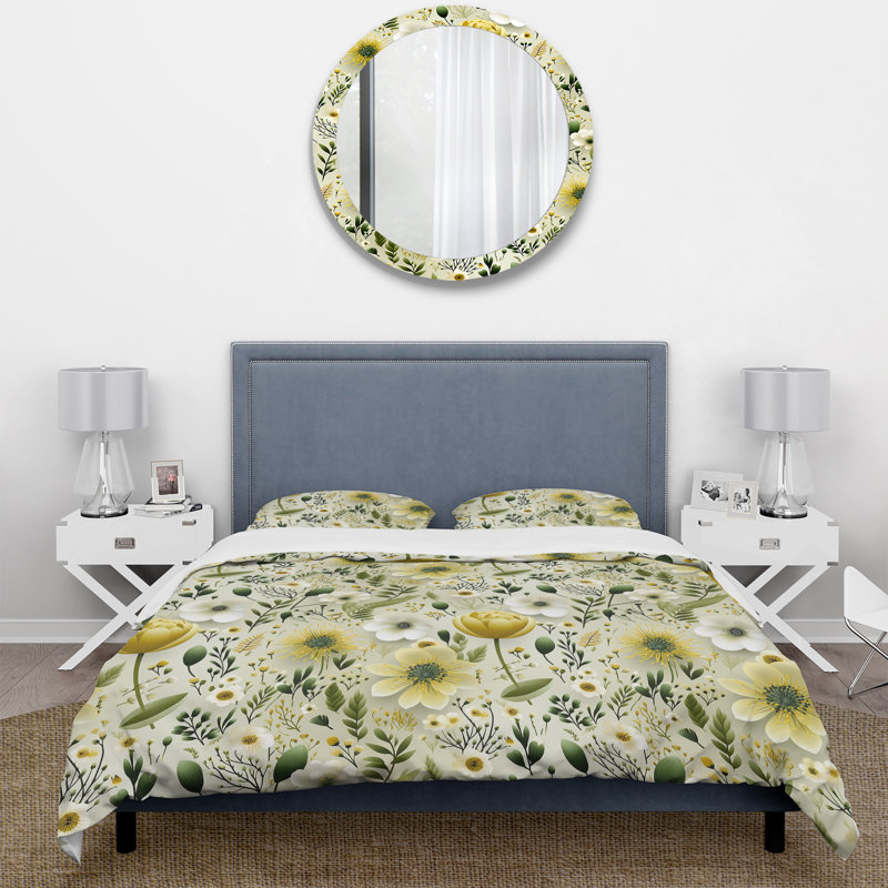 Green Boho Chic Floral Pattern I - Ensemble de housse de couette à motif floral