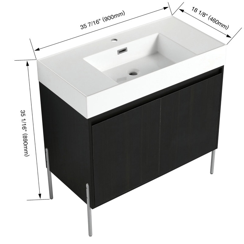 Meuble-lavabo indépendant de 36 pouces avec lavabo en résine et armoire de rangement à portes à fermeture en douceur