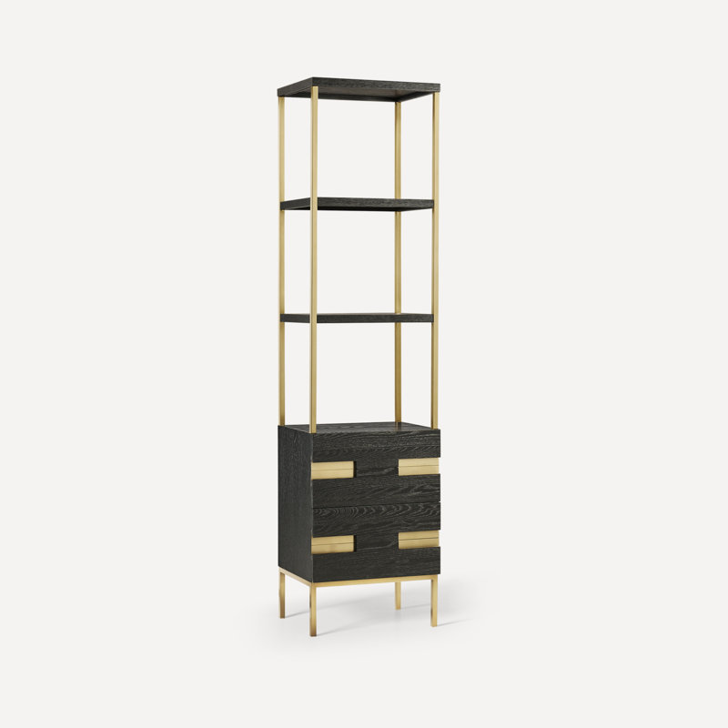Sendai Freestanding Linen Cabinet, Matte Black Oak/Aged Brass