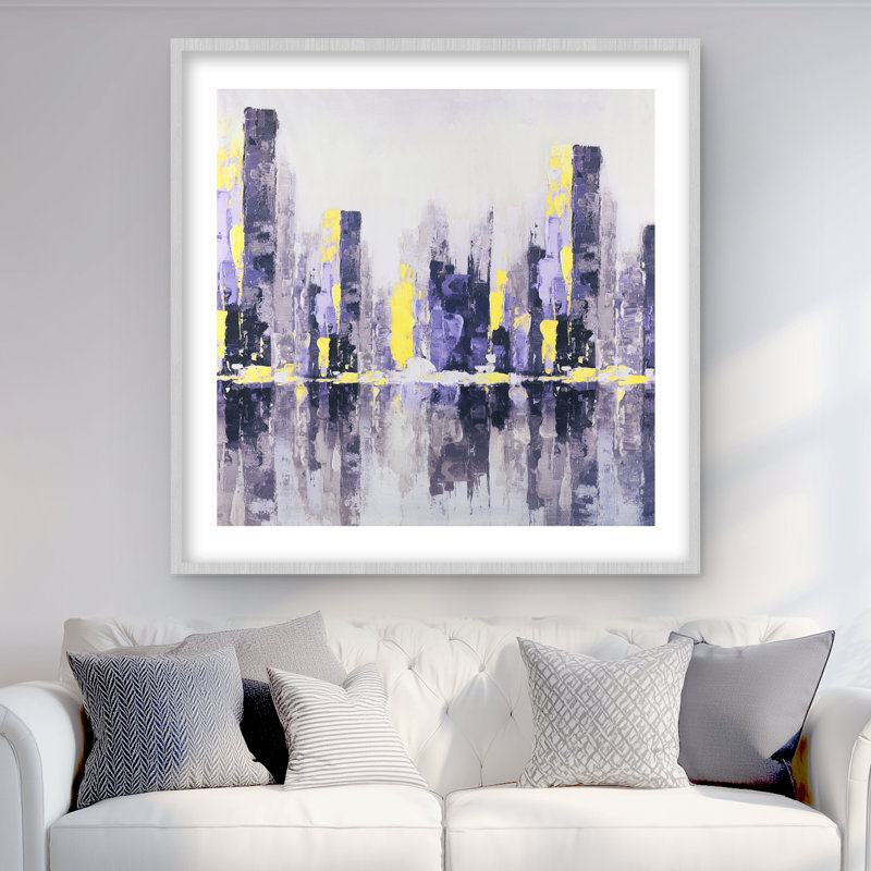 Abstrait, ville mauve - bâtiment jaune