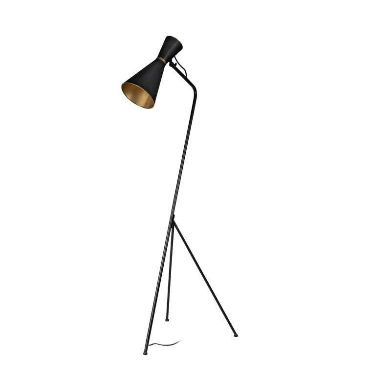 Lampe sur pied conique en métal noir et laiton