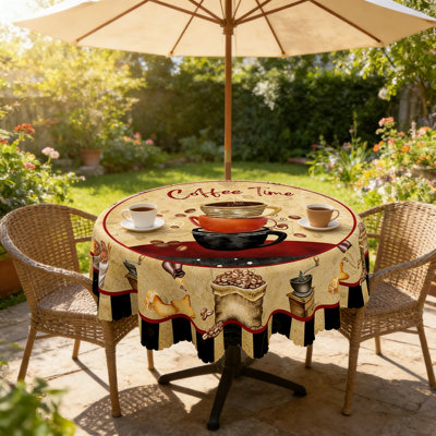 Nappe rétro intemporelle de couleur café, nappe ronde lavable, idéale pour les repas à l'intérieur et les réunions de famille