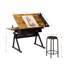 Bureau ajustable pour bureau à domicile, 2 tiroirs, tabouret, bureau inclinable à 0 - 75 °, noir et métal, beaucoup d'espace de rangement