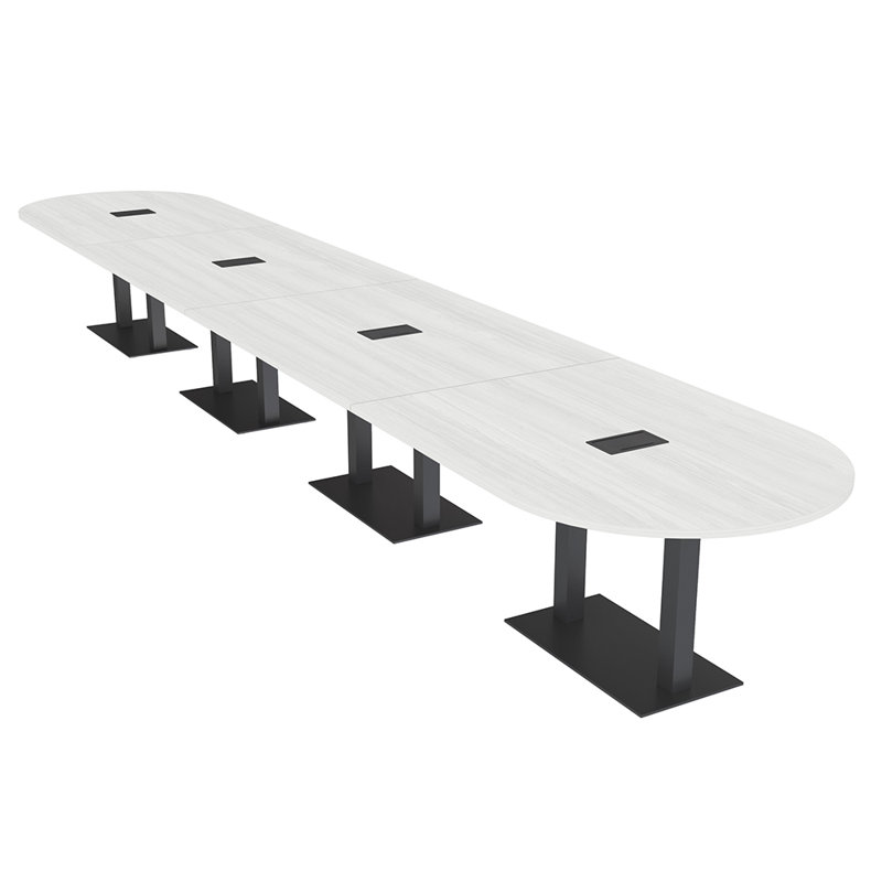 Table de conférence en forme de piste de course avec base en métal double | Unité électrique, L 72 po x l 36 po, Cyprès noir