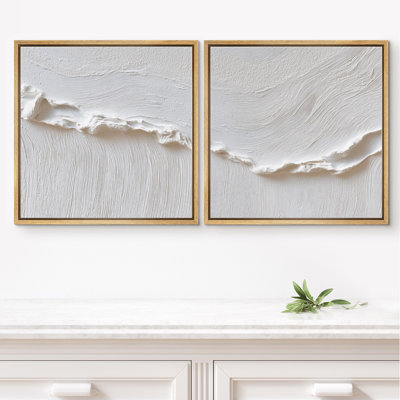 Ensemble de 2 décorations murales abstraites blanches minimalistes minimalistes encadrées