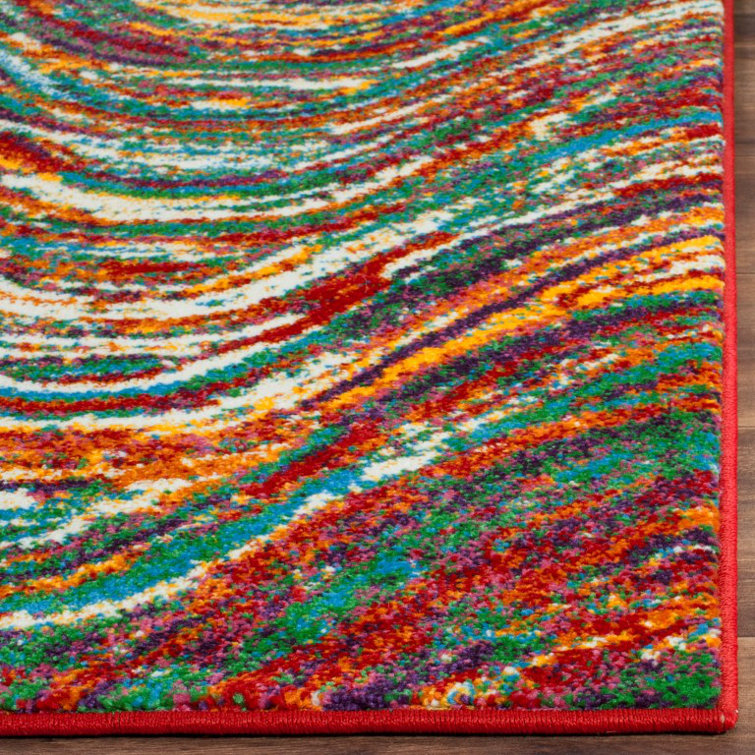 Tapis abstrait rouge / vert / jaune Miley