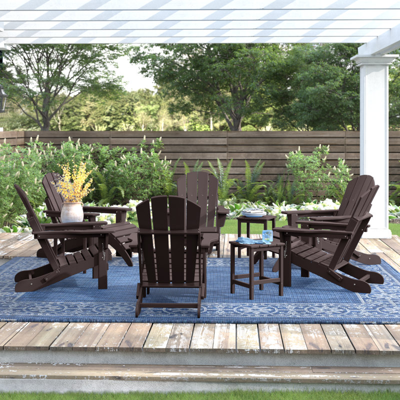 Laguna Foldable Outdoor Adirondack Chair With Ottoman, Dark Brown