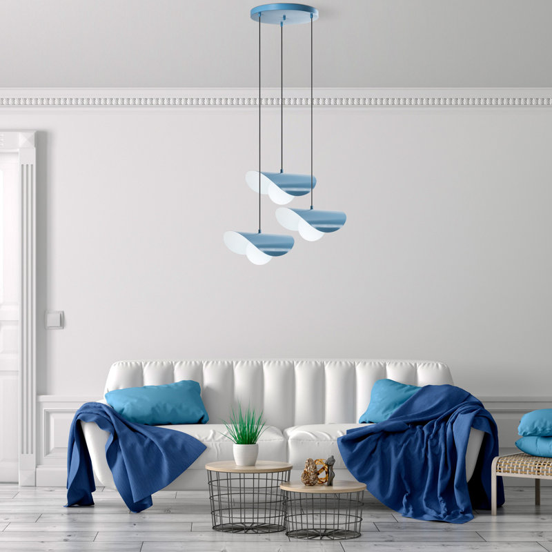 Elegant Light Blue Chandelier, Adjustable Height 29.5 - 44.1 Inches | Durable Metal Body, 19.7 Inches Diameter | 3 x E27 Max 40W Sockets (Bulbs Not Included) | Perfect for Living Rooms, Dining Areas & Entryways