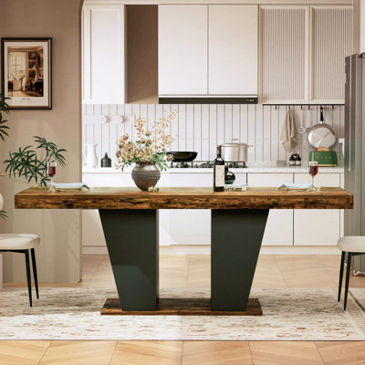 78.7"Rustic-style extendable dining table,seats 8–10 people,dining table with storage shelves on both sides,mid-century modern-style extendable wooden