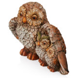 Indoor/Outdoor Owl Mom Protecting Babies Garden Statue, Loving Owl Family Statue, 11"H, Brown