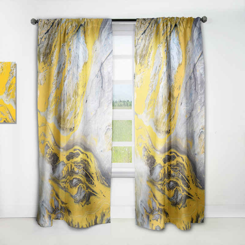 Jaune et noir liquide Art Universe - Rideau moderne - Velours obscurcissant - 1 panneau, L 52 po x L 84 po