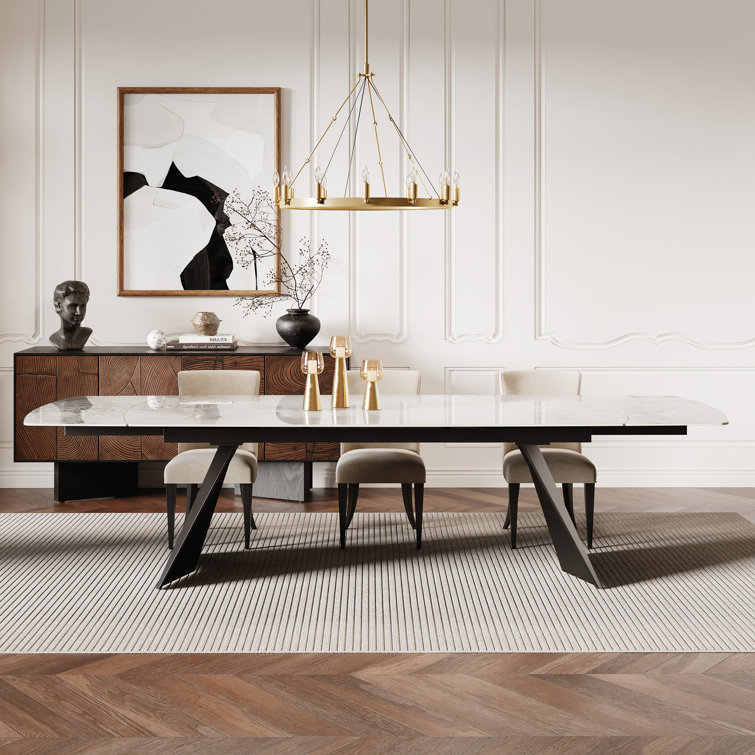 Moiser 78.8" To 110.2" Extendable Rectangular Sintered Stone Dining Table Seat 10-12