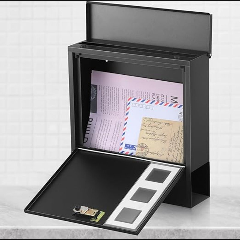 Black Metal Wall Mounted Mailbox with Combination Lock and Newspaper Compartment