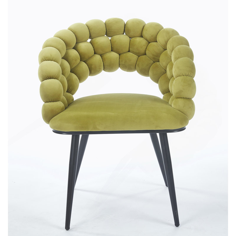Chaise verte moderne (ensemble de 2) avec pieds en tube de fer de couleur dorée, coussins moelleux et dossier confortable, convenant à la salle à manger, au salon, au café et au dossier en boule de poils