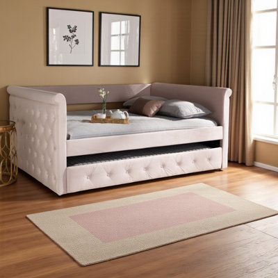 Hinterland Full Size Modern Velvet Fabric Daybed in Pink, 37.32'' H X 85.92'' L X 56.81'' W