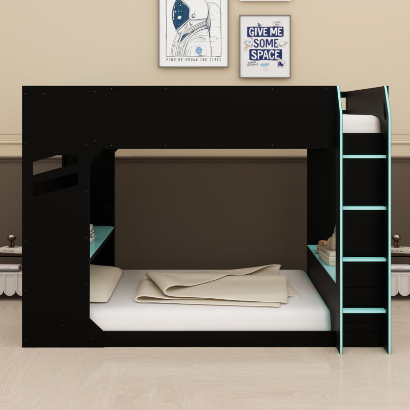 Lit mezzanine avec bureau à hauteur réglable, Bleu