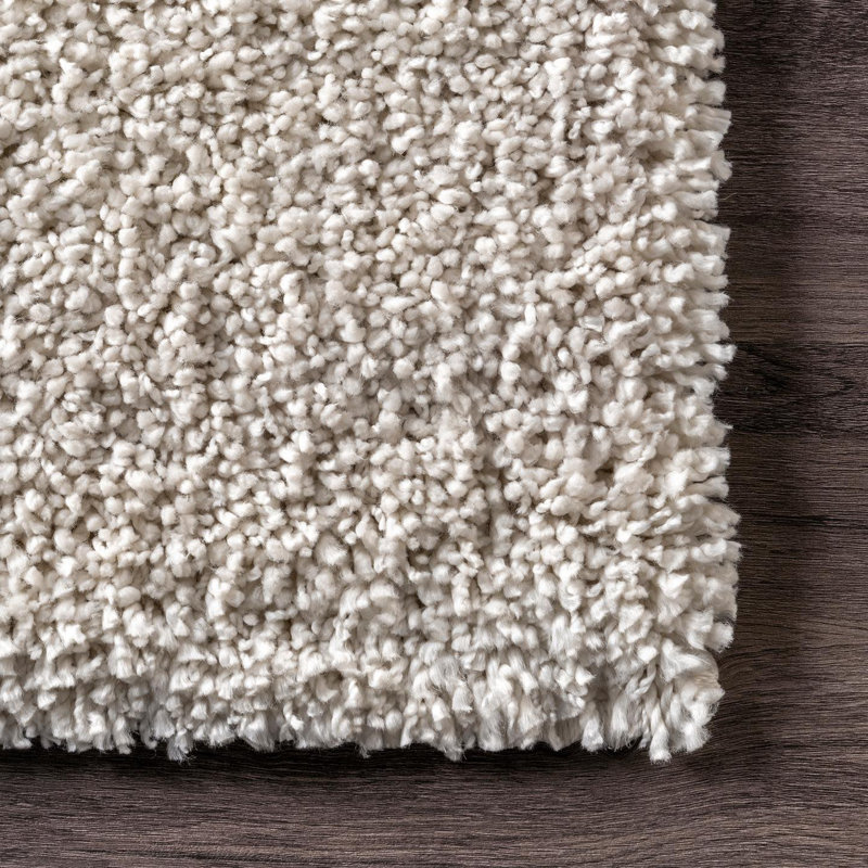 Clay Solid Shag Cream White Area Rug, Rectangle 4'  x 6' 