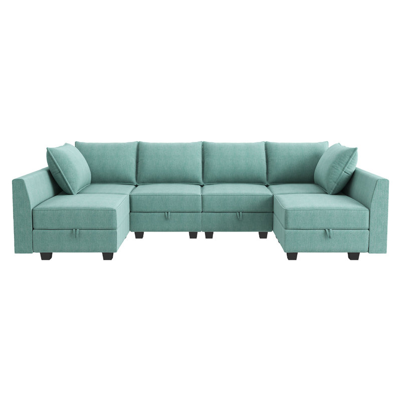Canapé modulaire en U Coss, Bleu 100% polyester