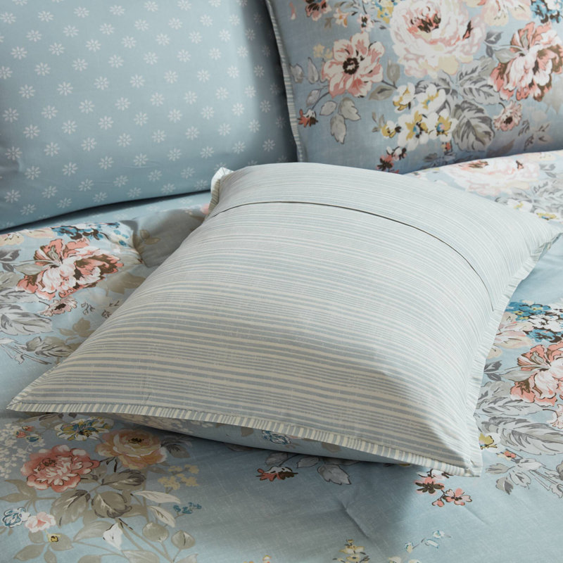 de literie double en polyester bleu doux avec motif floral rétro pour un confort toutes saisons