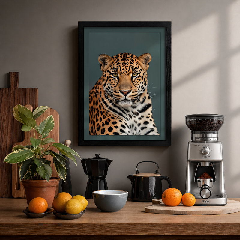 Leopard Portrait Modern - Framed Print, A4 - 29.7 x 21.0 cm, Black