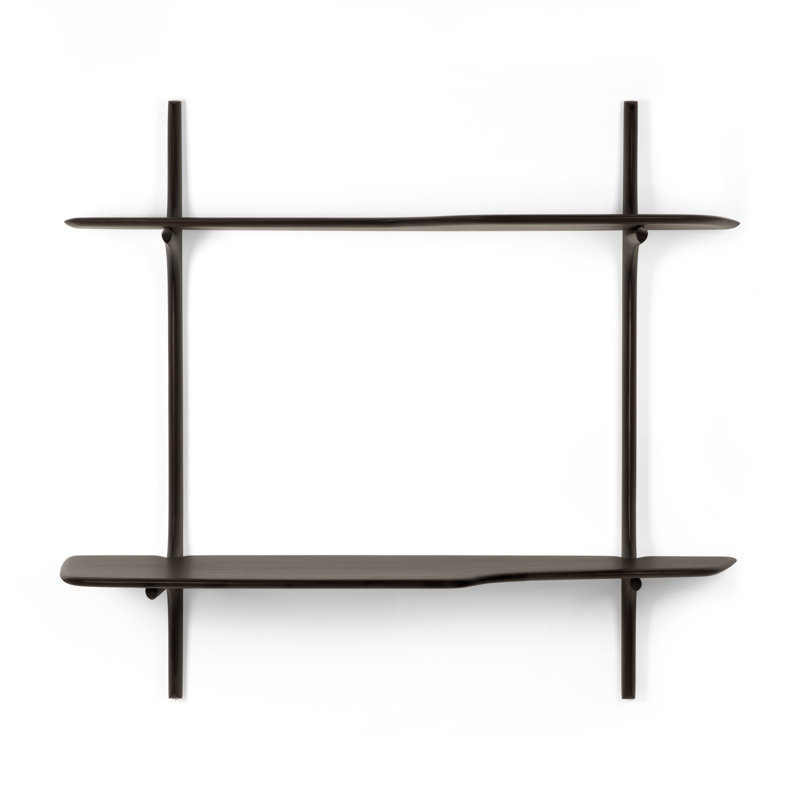 Pi Solid Wood Tiered Shelf, Dark Brown Wood