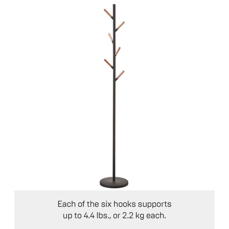 Sleek Yamazaki Black Freestanding Coat Rack with Wood-Tipped Hooks