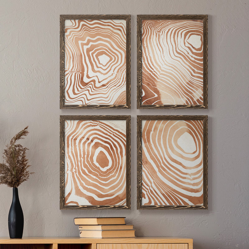 Toile encadrée de qualité supérieure «Wood Grain Suminagashi I» - prête à être accrochée, H 20 po x l 68 po x P 1,5 po, Noyer