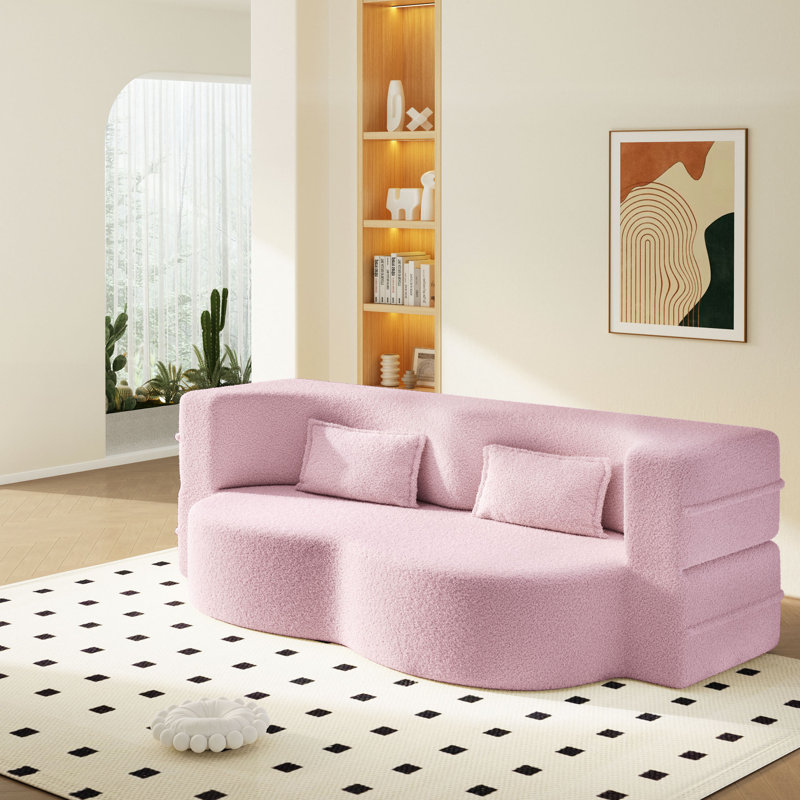 Canapé-lit moderne avec 2 coussins, canapé-lit convertible en tissu rembourré de mousse, matelas pliant simple de 15 po pour le salon, lit d'invité, salle de jeux, aucun assemblage requis