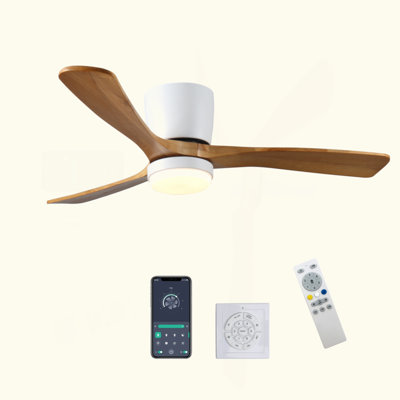 Ventilateurs de plafond en bois de 42 pouces avec lumières et télécommande, ventilateur de plafond encastré moderne à profil bas avec éclairage, 6 vitesses, moteur à courant continu réversible, pour chambre / extérieur / maison de campagne / pati