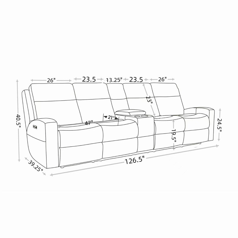 Canapé inclinable en cuir véritable 126,5 po, Bleu