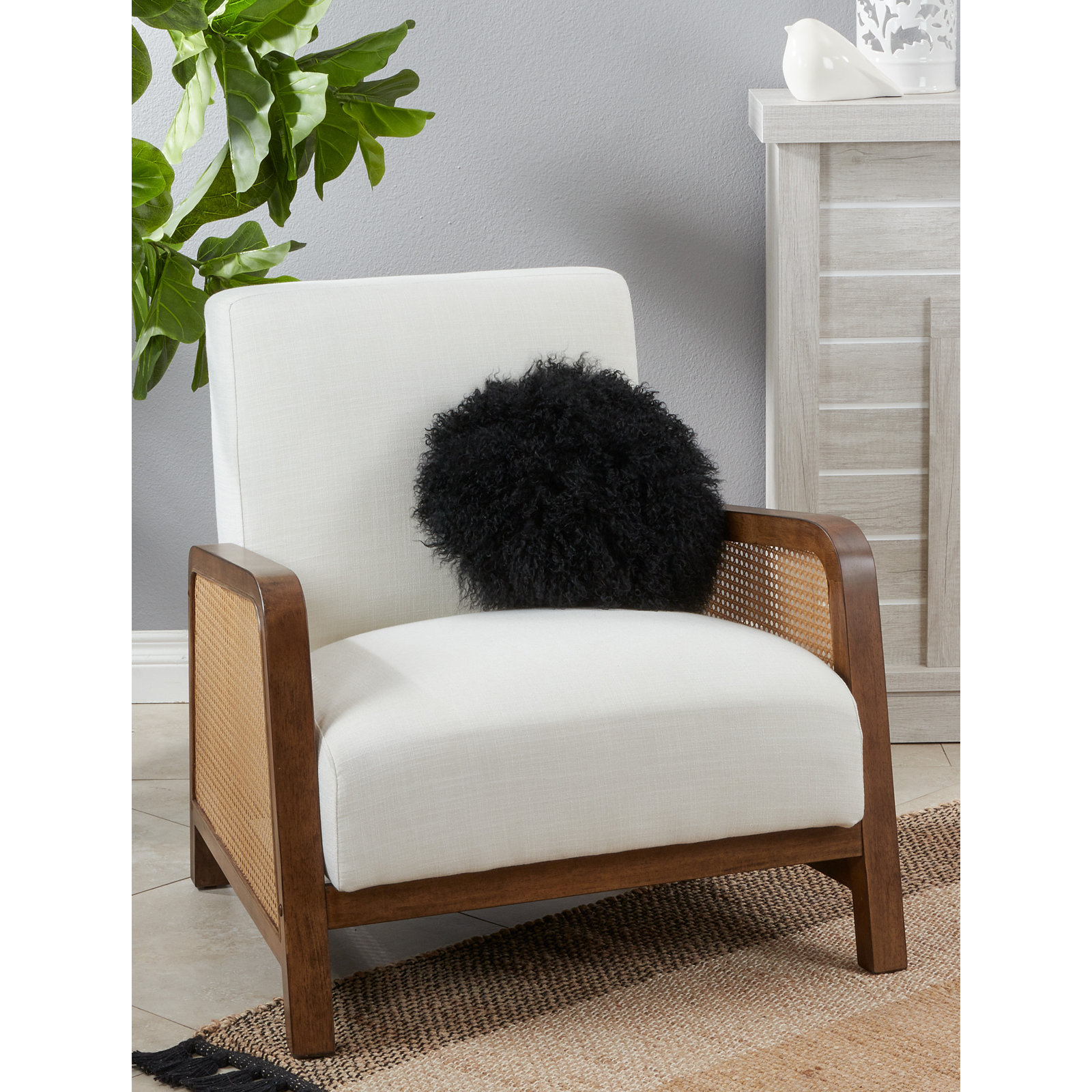 Mongolian Lamb Pillows Throw Pillow, Black, 13"H x 13"W