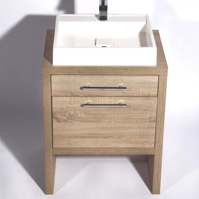 Amato 31.5'' Single Bathroom Vanity with Solid Wood Top, Natural Oak