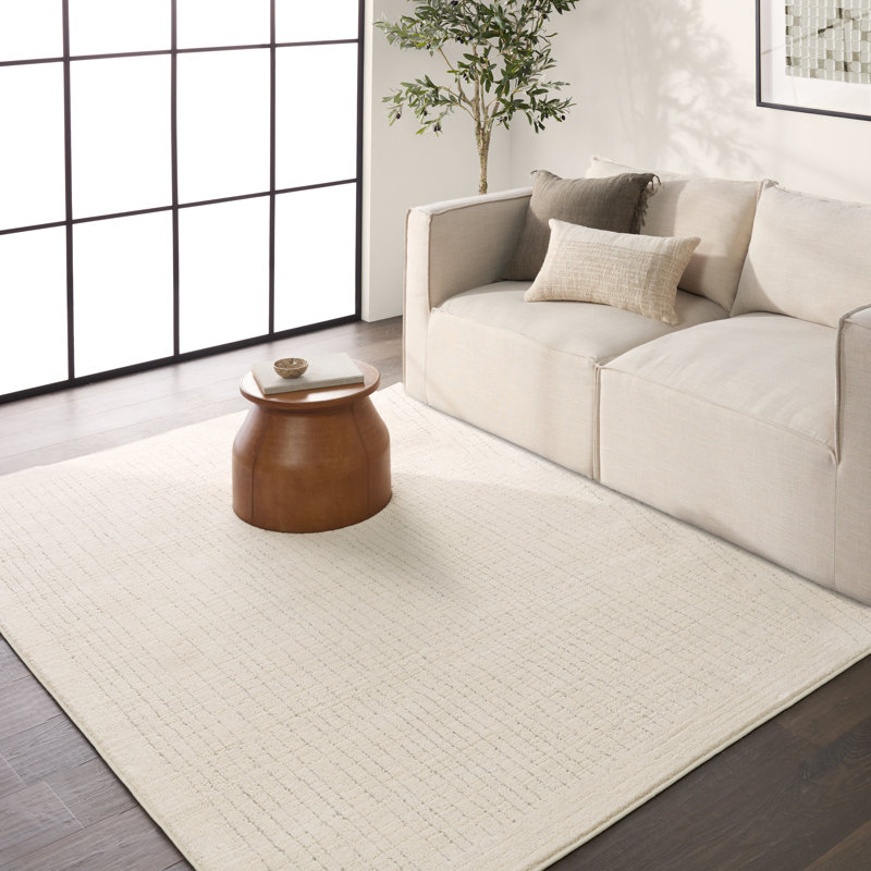 Vibe By Orren Ellis Withe Performance Striped Cream/Gray Area Rug, Rectangle 6' x 9'